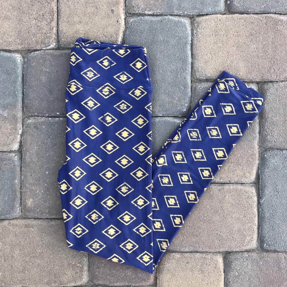 Lularoe Leggings Tights One Size 2-10 Blue Yellow Whimsy Festival Athleisure